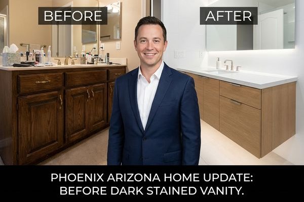 Dark stained bathroom vanity