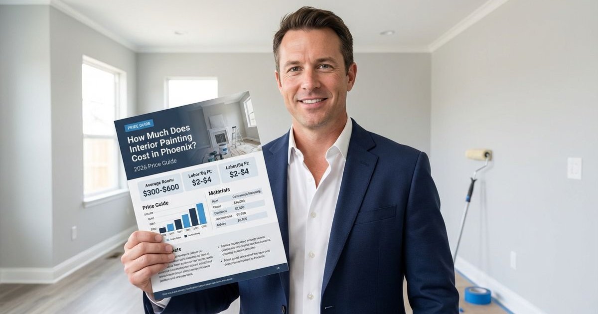 Painter calculating interior painting estimate in Phoenix home