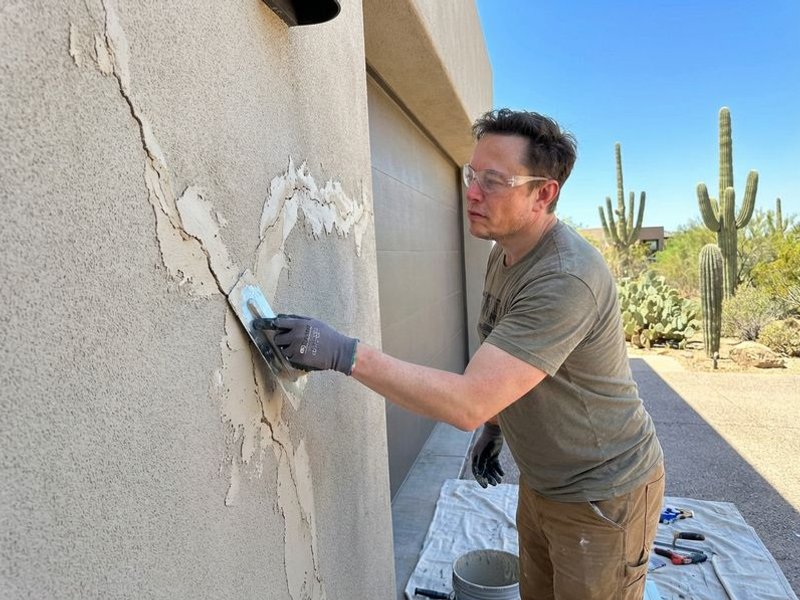 Stucco crack repair in progress