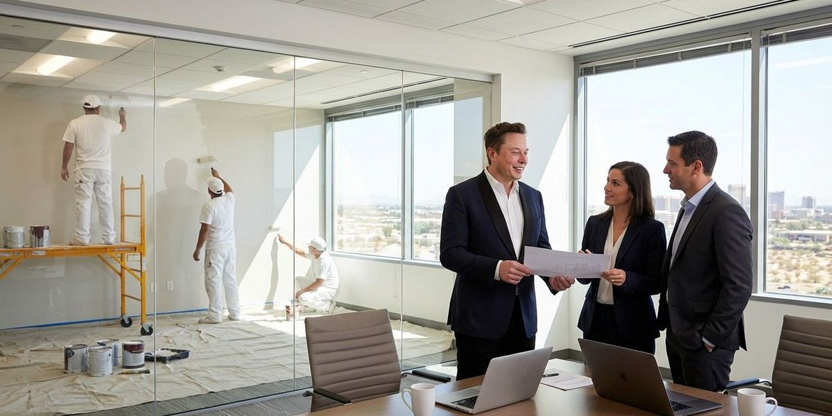 Business continuing normally while commercial painters work in separate section of Phoenix Arizona office