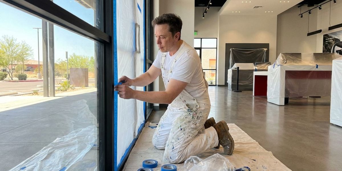 Commercial painter setting up protective barriers in Phoenix Arizona retail space before work begins