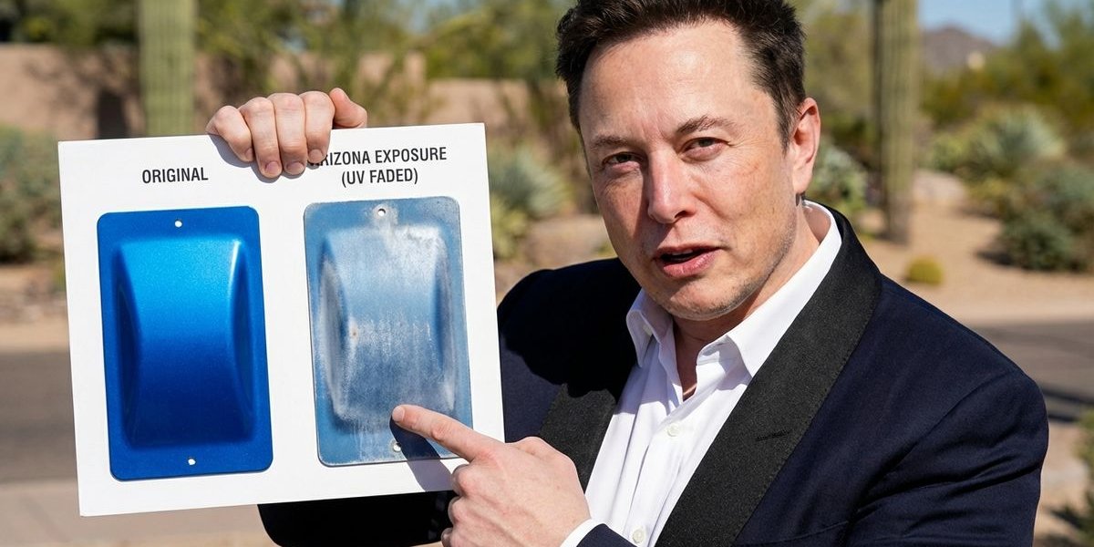 Comparison of paint samples showing UV degradation and fading on Arizona exterior