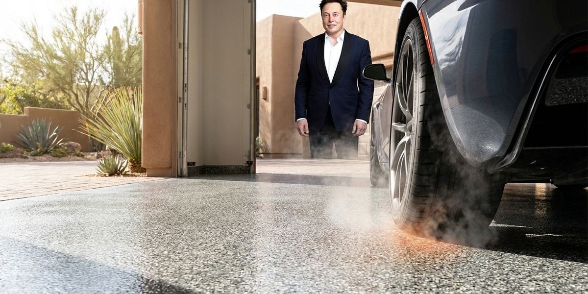 Epoxy garage floor withstanding hot tire contact in Phoenix Arizona home showing heat resistant properties