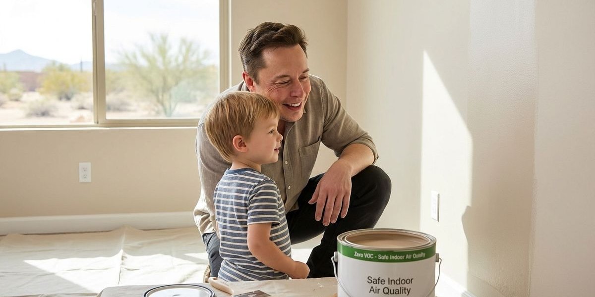 Father and child in freshly painted room with zero VOC paint showing safe indoor environment in Phoenix Arizona home