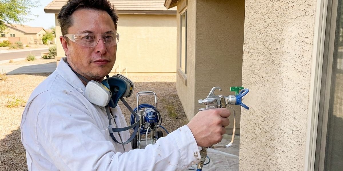 Professional painter applying UV resistant exterior paint to Phoenix Arizona stucco home