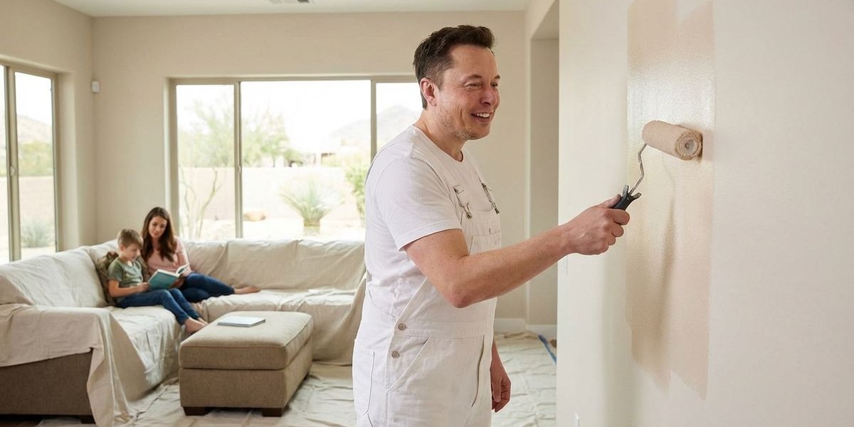 Professional painter refreshing living room walls in Phoenix Arizona home with family present showing minimal disruption